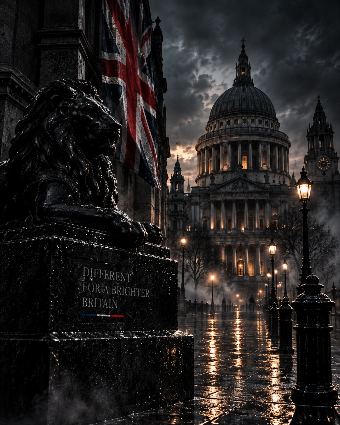 Moody London architecture at night